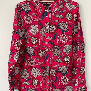 Talbots Pinky Red Floral Button Down Long Sleeve Shirt Size M